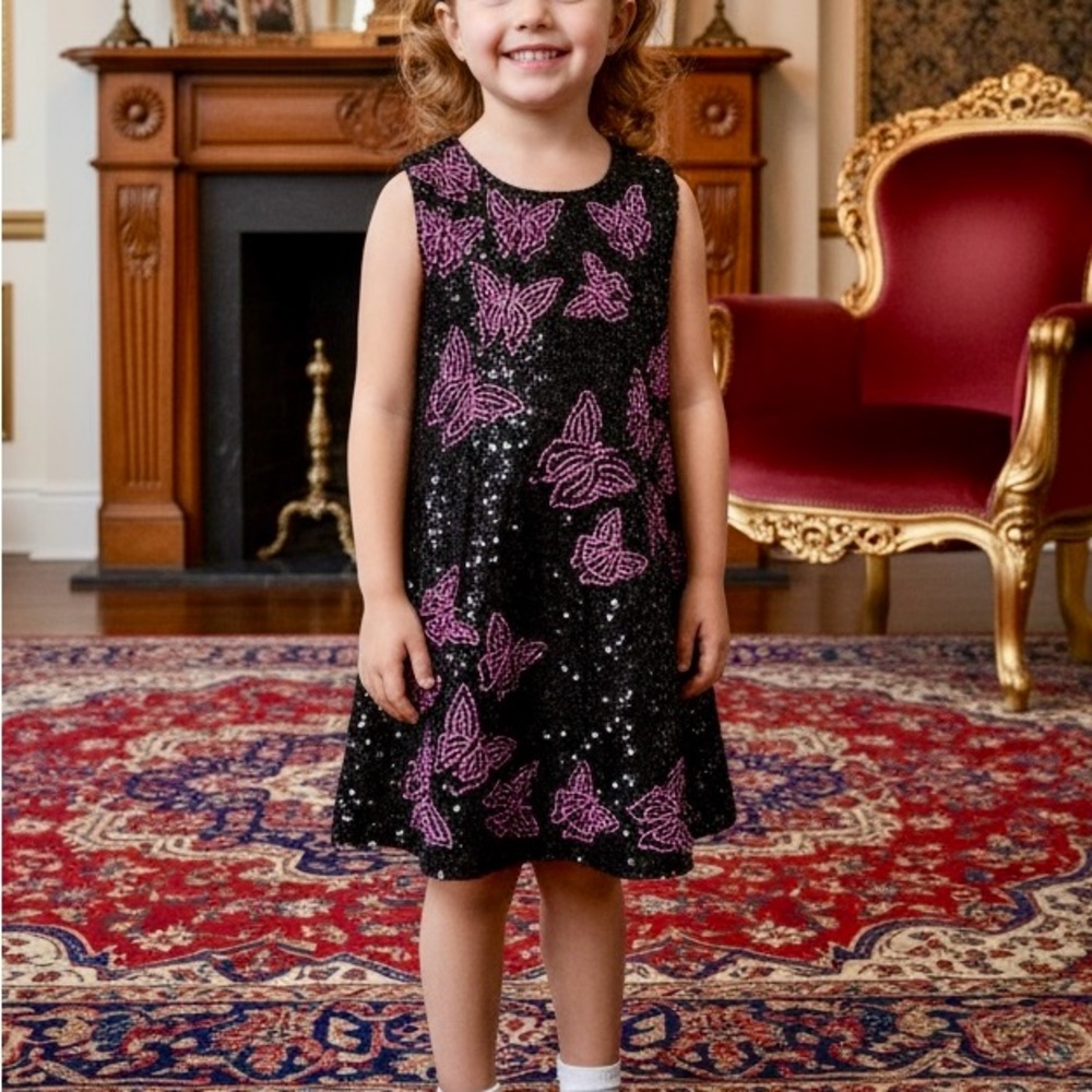 Elegant Black‎ and Purple Butterfly Sequin Dress
